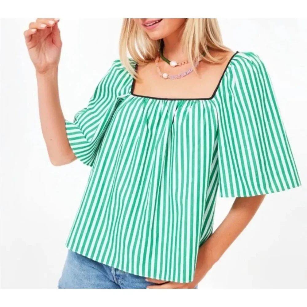 NWT Tuckernuck Pomander Place Green Stripe Celia Top sz L
